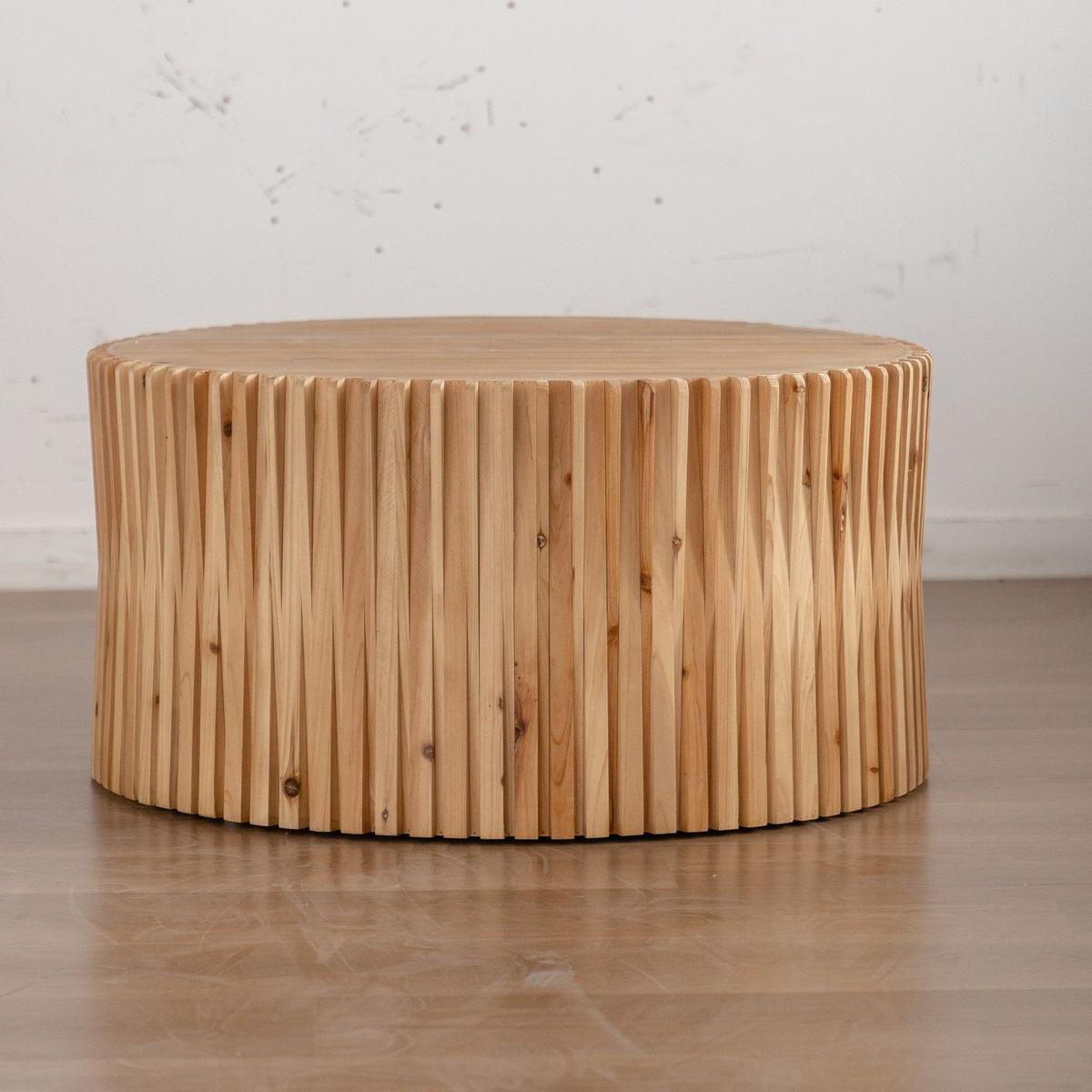 31.5" Retro Fashion Style Cylindrical Coffee Table with Vertical Texture Relief Design,Suitable for Living Room,Office,and Dining Room
