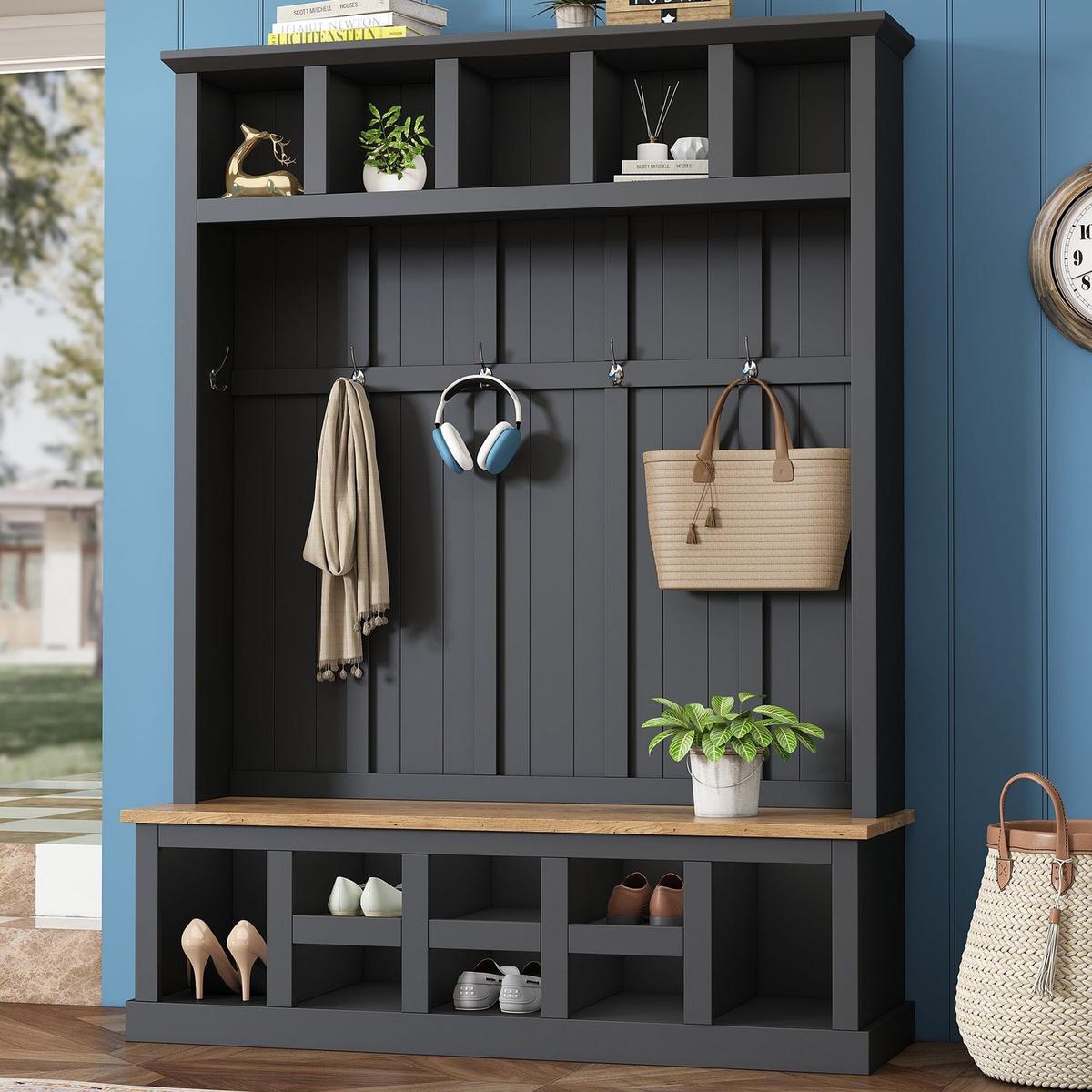 Utility Room Mudroom Shoe Shelf 3-in-1 Space-Saving Hall Tree Seat