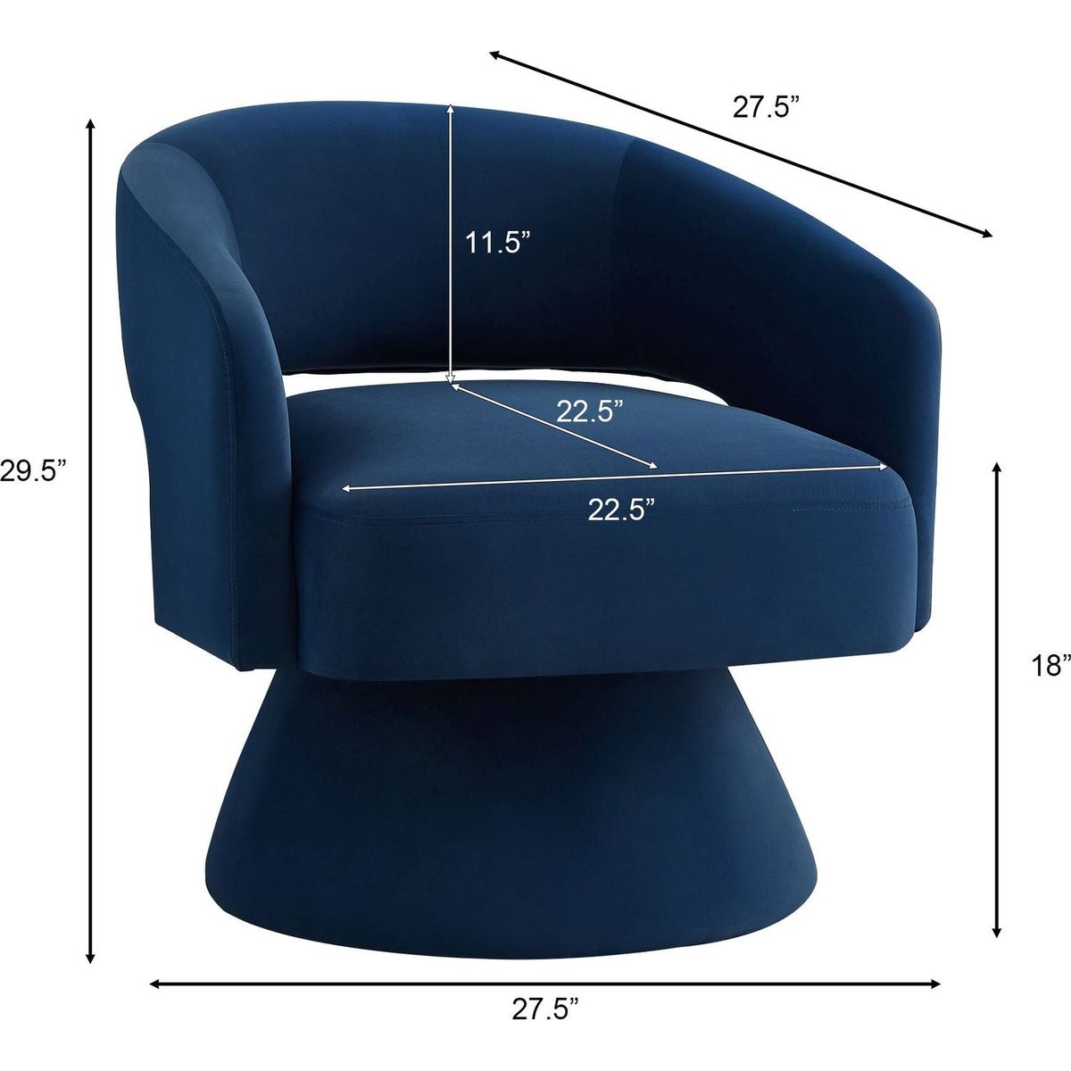 Modern Swivel Barrel Chair, Upholstered Velvet Round Accent Chairs,360 Degree Comfy Swivel Chair with Open Backrest, Single Chair Armchair for Living Room Bedroom, Homerest,Navy