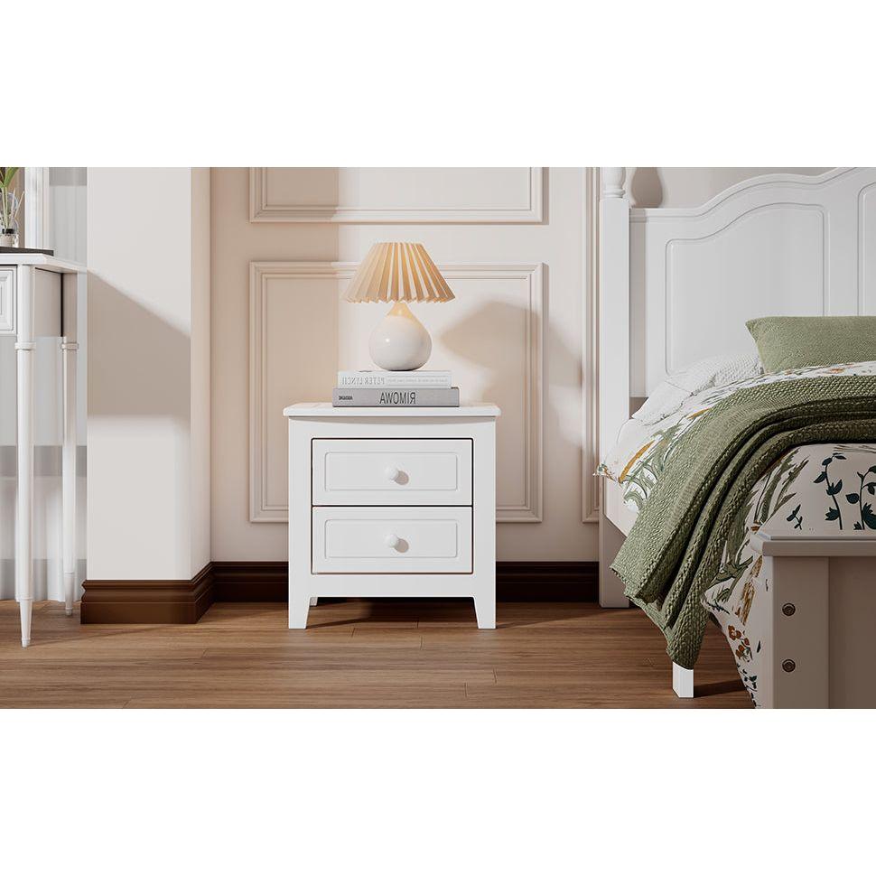 2-Drawer Nightstand for Bedroom, Mid Century Retro Bedside Table with Classic Design,White