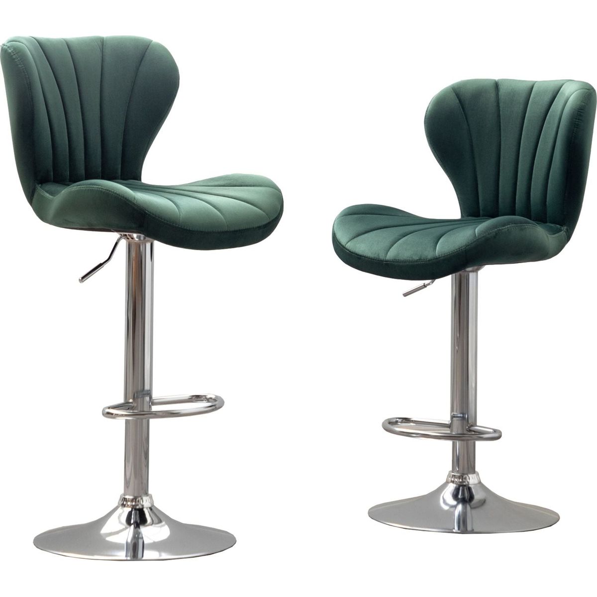 Ellston Upholstered Adjustable Swivel Barstools in Green, Set of 2