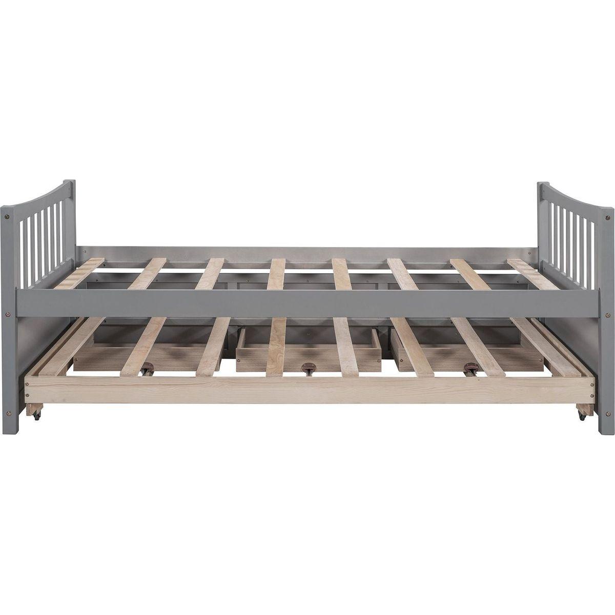 Daybed with Trundle and Drawers, Twin Size, Gray