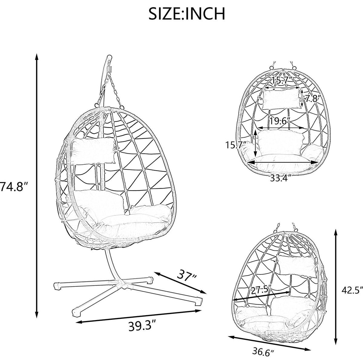 Egg Chair with Stand Indoor Outdoor Swing Chair Patio Wicker Hanging Egg Chair Hanging Basket Chair with Stand for Bedroom Living Room Balcony