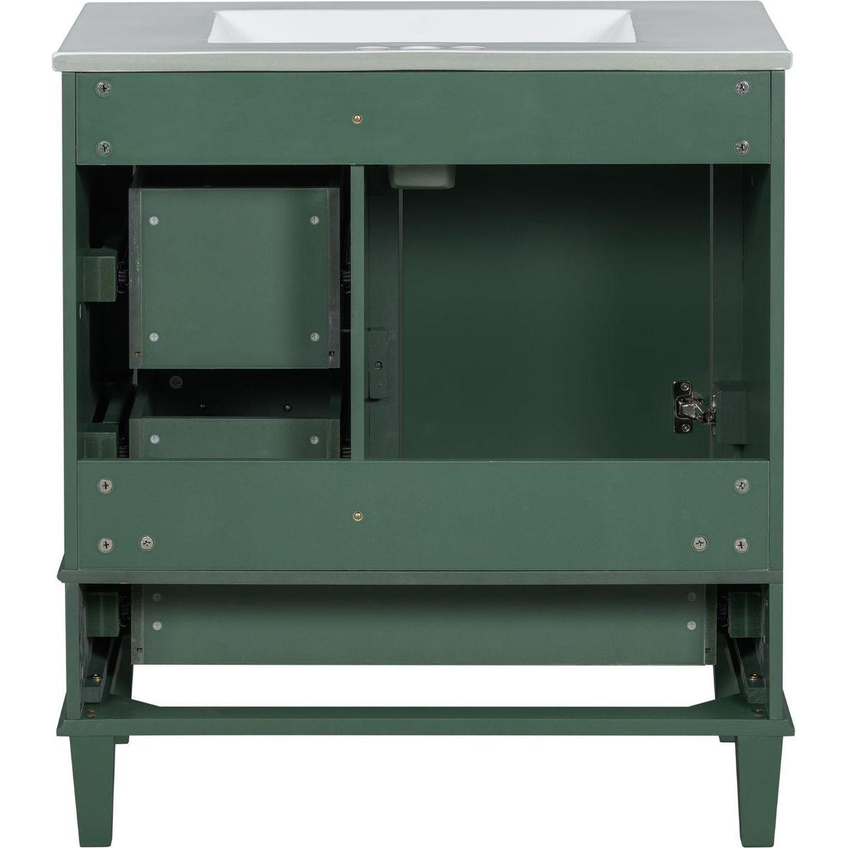 30" Bathroom Vanity in Green, Modern Bathroom Cabinet with Sink Combo Set, Bathroom Storage Cabinet with a Soft Closing Door and 3 Drawers, Solid Wood Frame - Streamdale Furniture