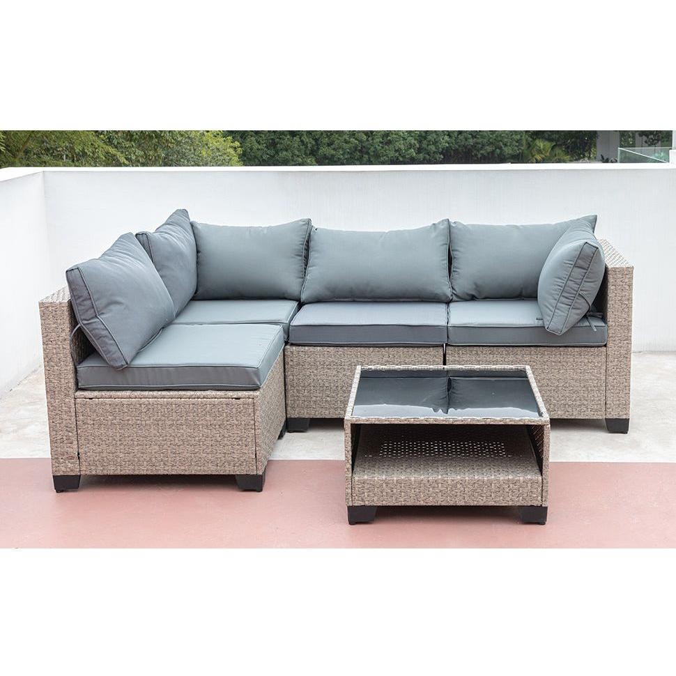 5-Piece Patio Furniture Set, All-Weather Outdoor Conversation Set Sectional Sofa with Water Resistant Grey Thick Cushions