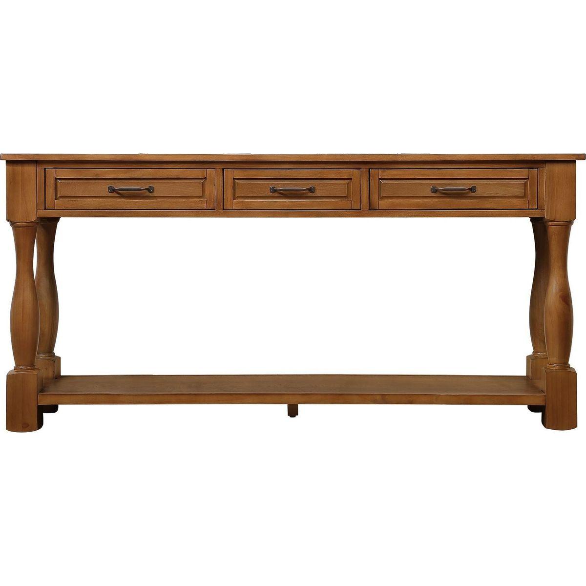 63inch Long Wood Console Table with 3 Drawers and 1 Bottom Shelf for Entryway Hallway Easy Assembly Extra-thick Sofa Table(Brown)
