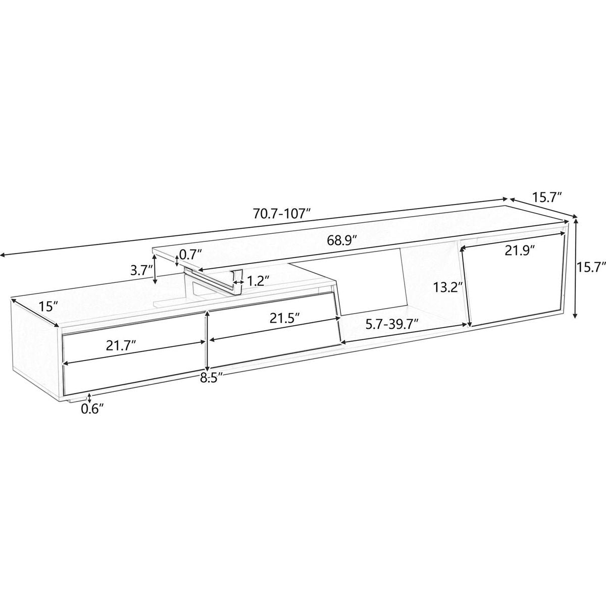 Modern, Minimalist Rectangle Extendable TV Stand, TV Cabinet with 2 Drawers and 1 Cabinet for Living Room, Up to 100"