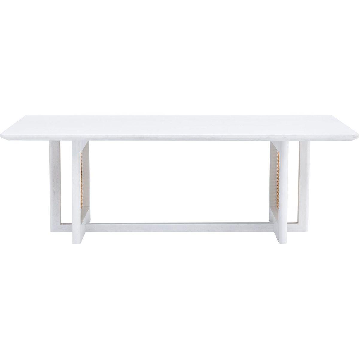 Chinese style white solid wood and imitation rattan coffee table, rectangular solid wood coffee low table, small living room coffee table