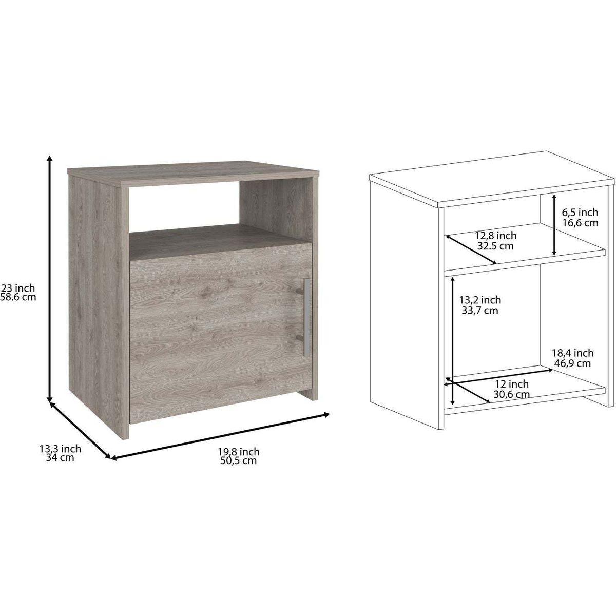 Omaha Nightstand, Single Door Cabinet, Metal Handle, One Shelf, Superior Top, Light Gray