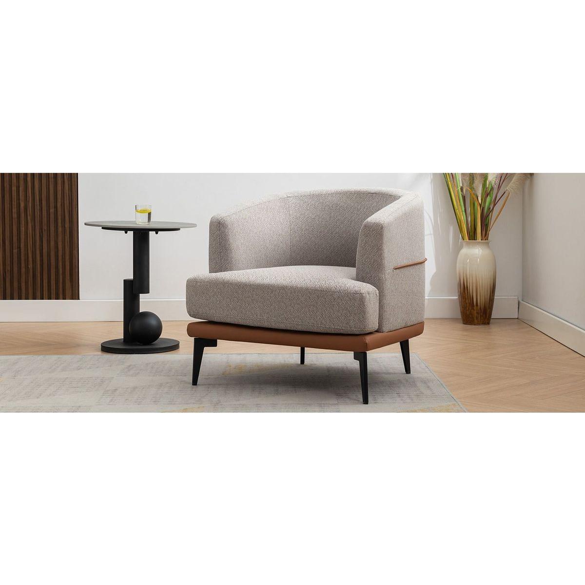 Modern Two-tone Barrel Fabric Chair, Upholstered Round Armchair for Living Room Bedroom Reading Room, Burnt Orange