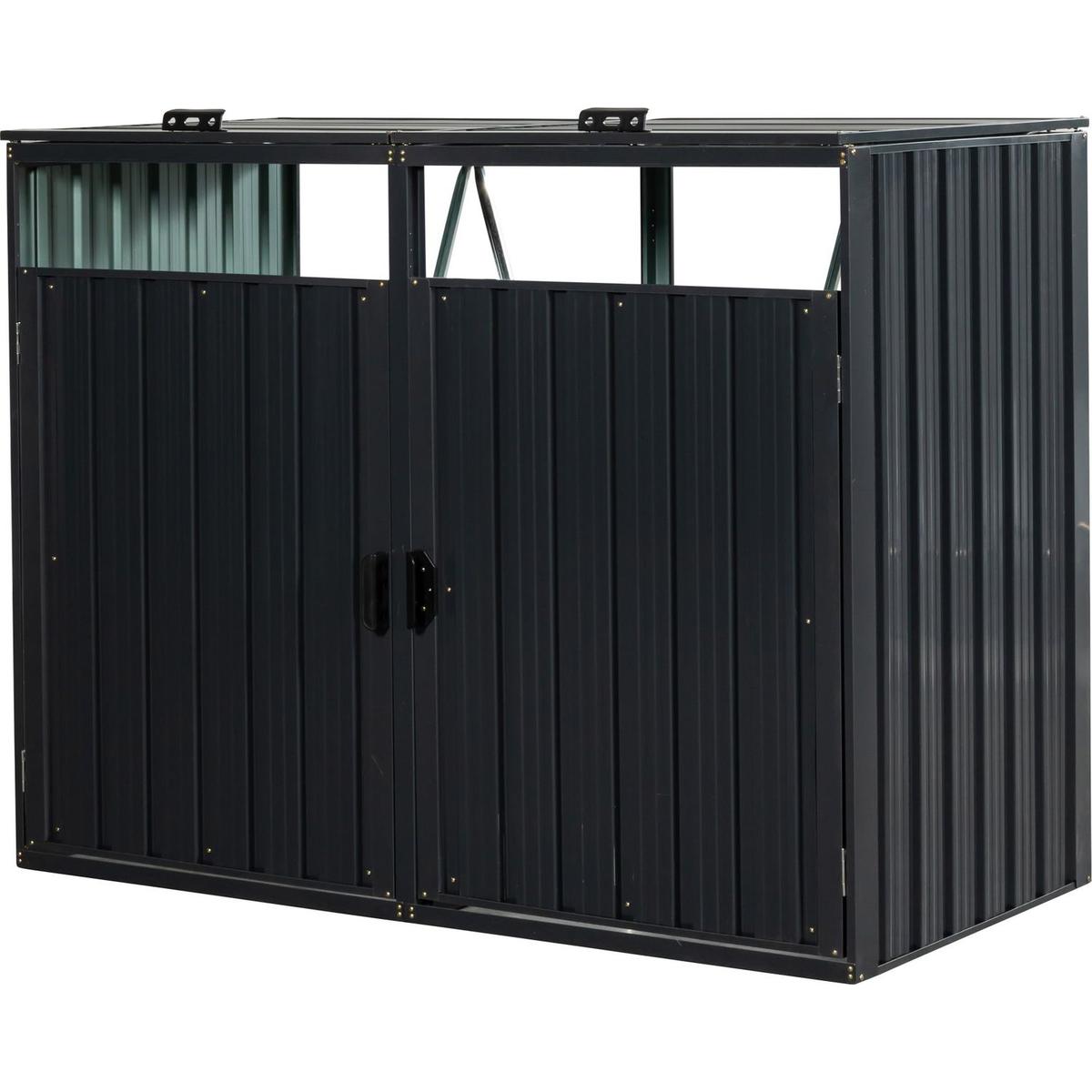 Garbage Bin Shed Stores 2 Trash Cans Metal Outdoor Bin Shed for Garbage Storage,Stainless Galvanized Steel, Bin Shed for Garden Yard Lawn