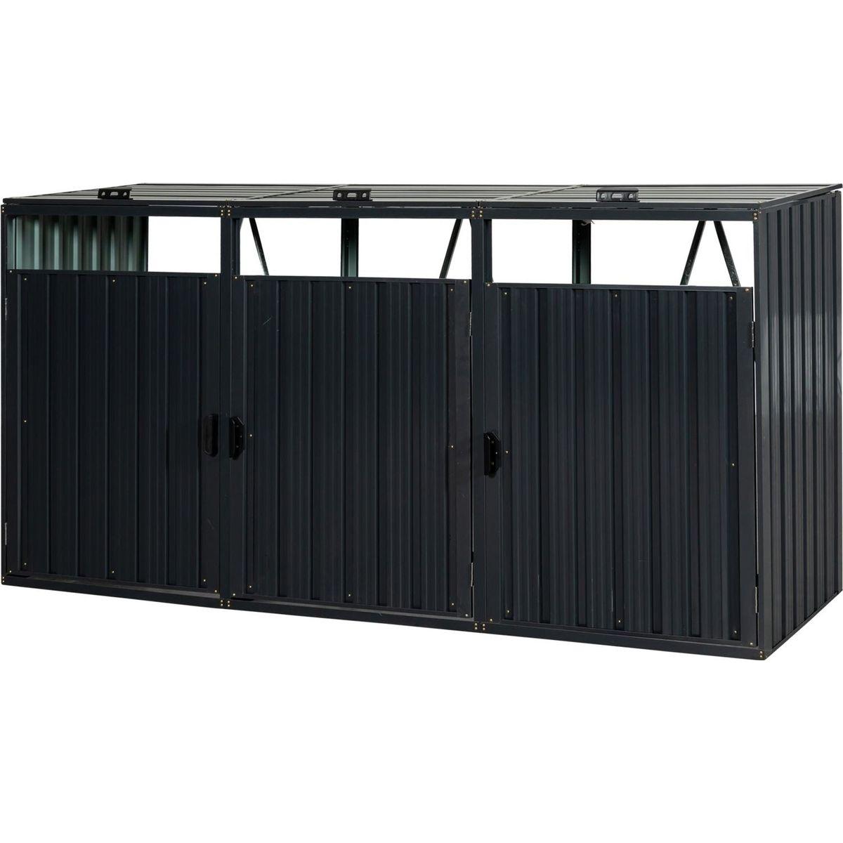 Garbage Bin Shed Stores 3 Trash Cans Metal Outdoor Bin Shed for Garbage Storage,Stainless Galvanized Steel, Bin Shed for Garden Yard Lawn