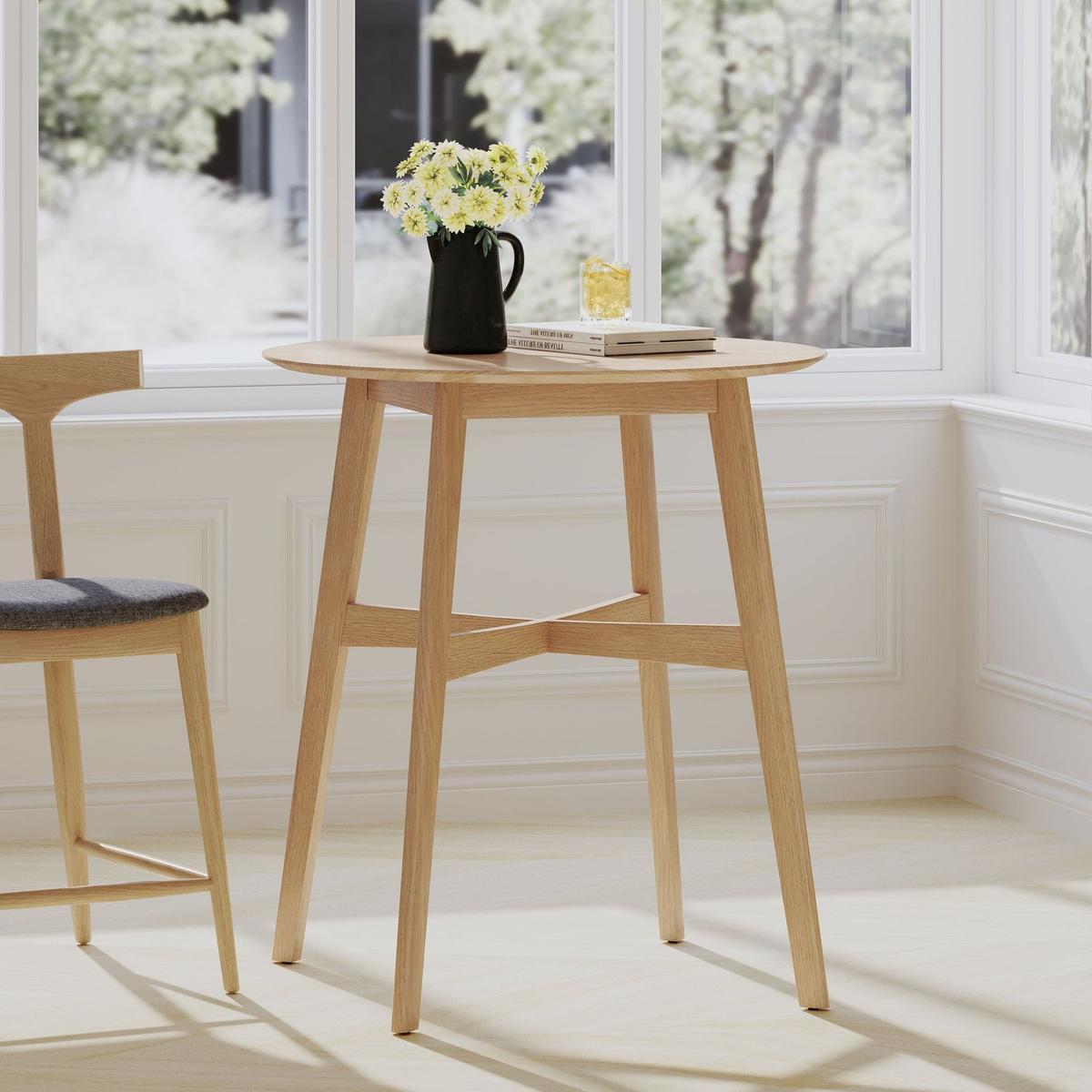 Wood Counter Height Round Dining Table, Natural Oak Finish, 35.4"D x 35.4"W x 36"H - Streamdale Furniture