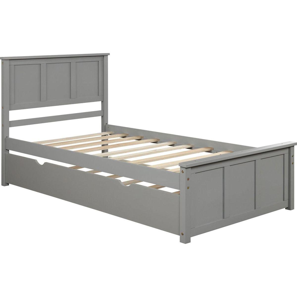 Platform Bed with Twin Size Trundle, Twin Size Frame, Gray (New) - Streamdale Furniture