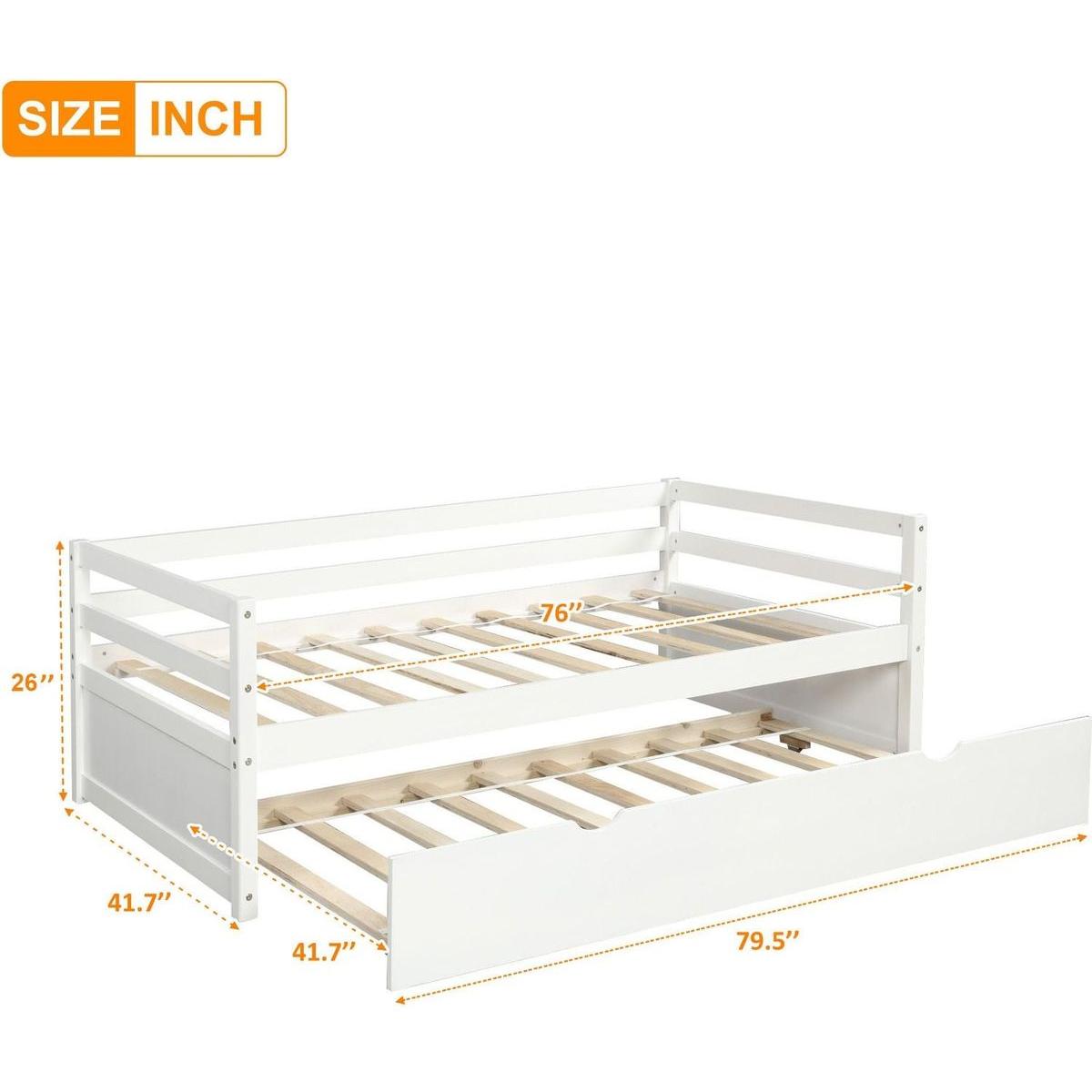 Daybed with Trundle Frame Set, Twin Size, White - Streamdale Furniture