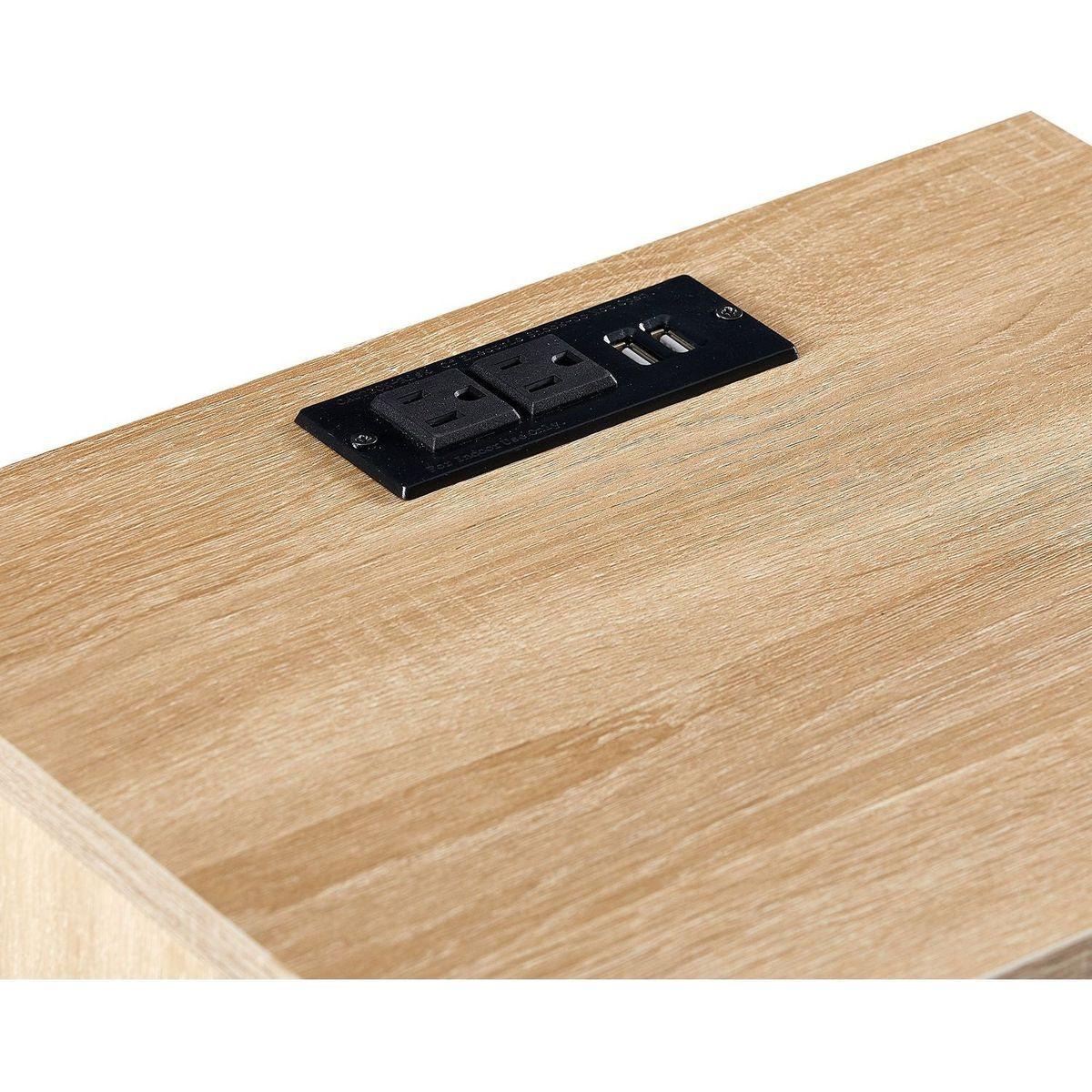 15.75" Rattan End table with Power Outlet & USB Ports, Modern nightstand with drawer and solid wood legs, side table for living roon, bedroom, natural - Streamdale Furniture