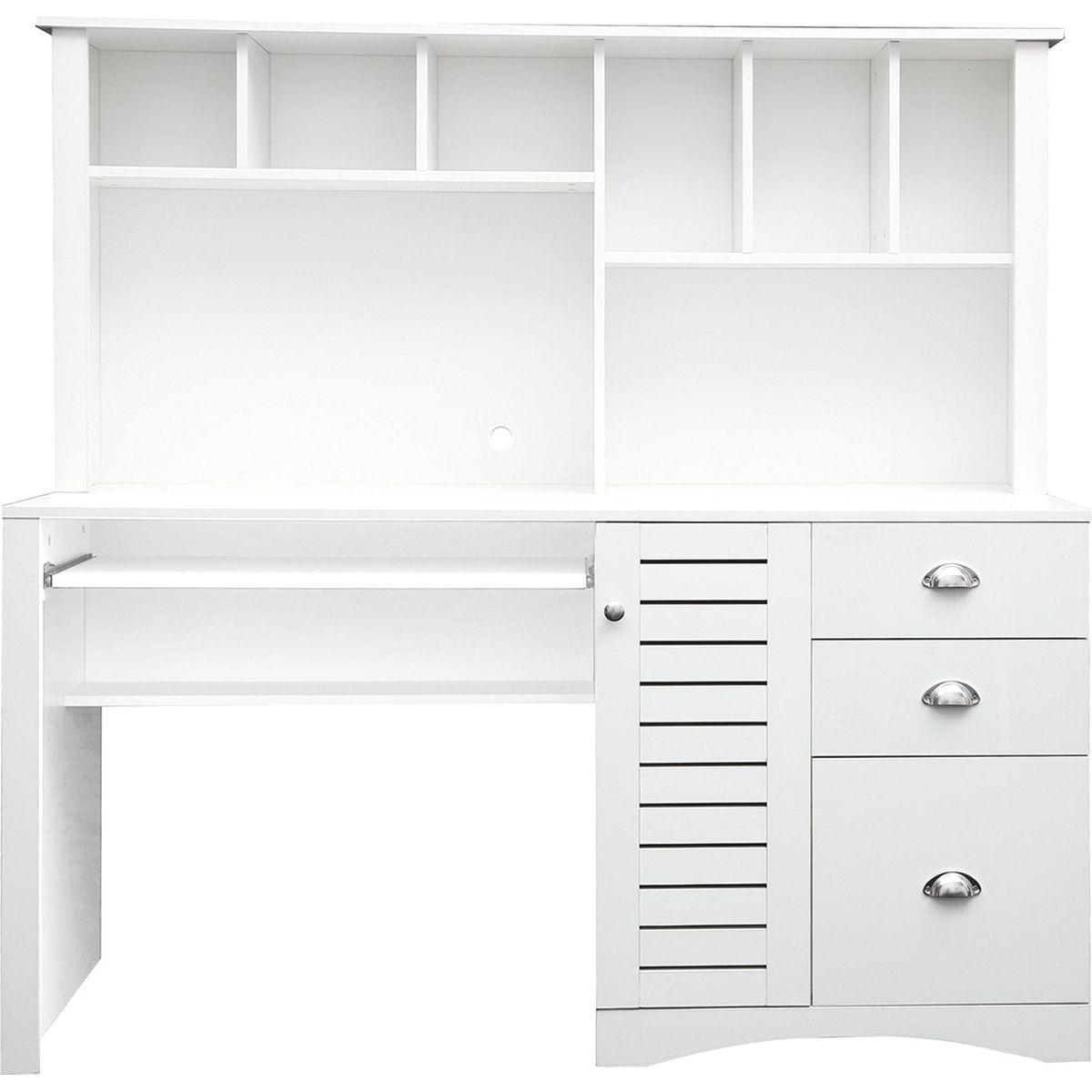 Home Office Computer Desk with Hutch, Antiqued White finish