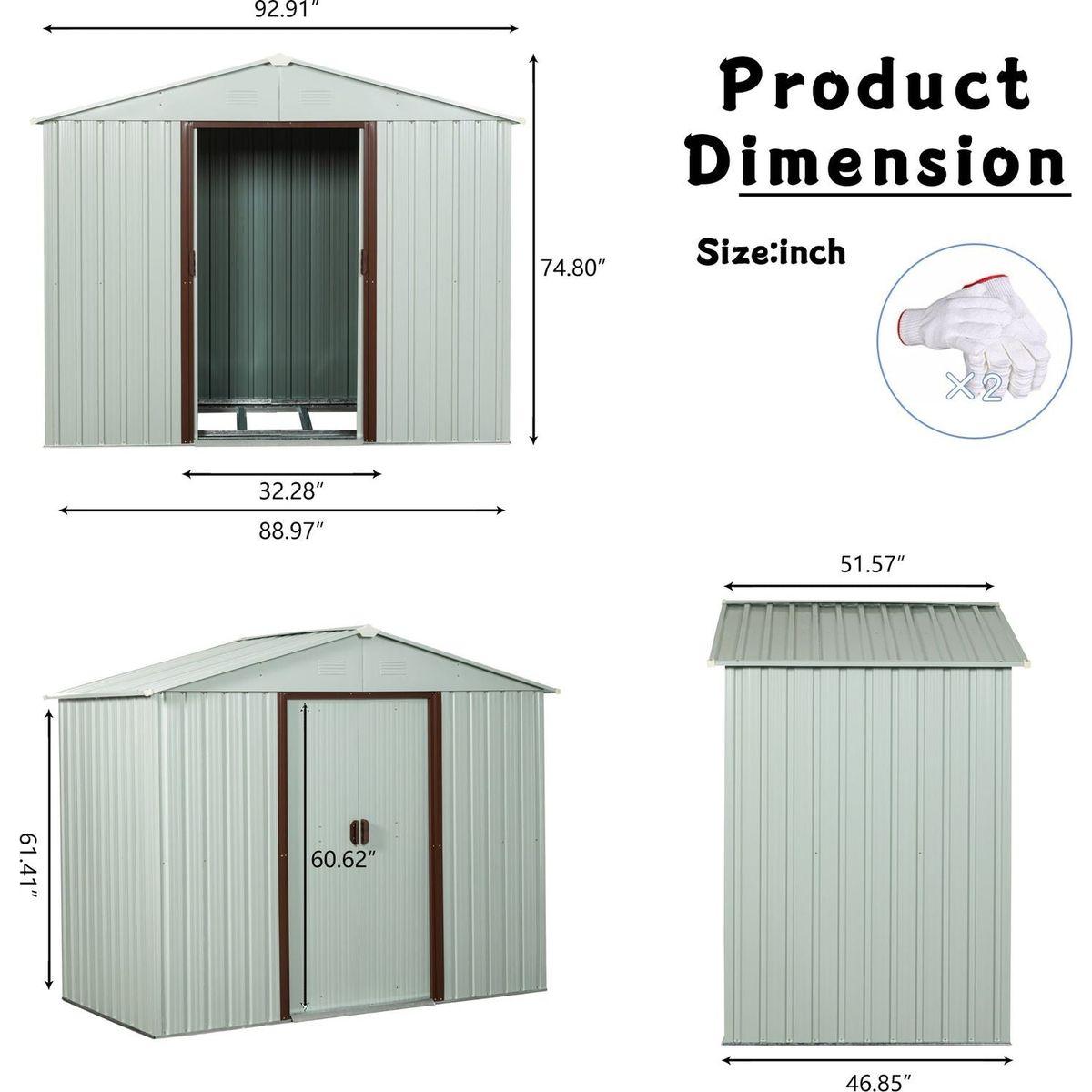 8ft x 4ft Outdoor Metal Storage Shed White YX48