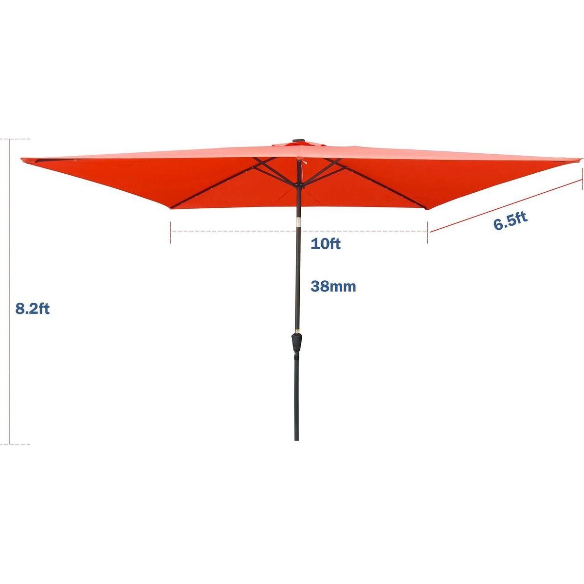 10 x 6.5t Rectangular Patio Solar LED Lighted Outdoor Umbrellas with Crank and Push Button Tilt for Garden Backyard Pool Swimming Pool - Streamdale Furniture