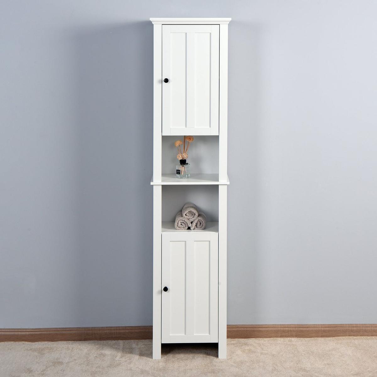 Bathroom Floor Storage Cabinet with 2 Doors Living Room Wooden Cabinet with 6 Shelves 15.75 x 11.81 x 66.93 inch - Streamdale Furniture