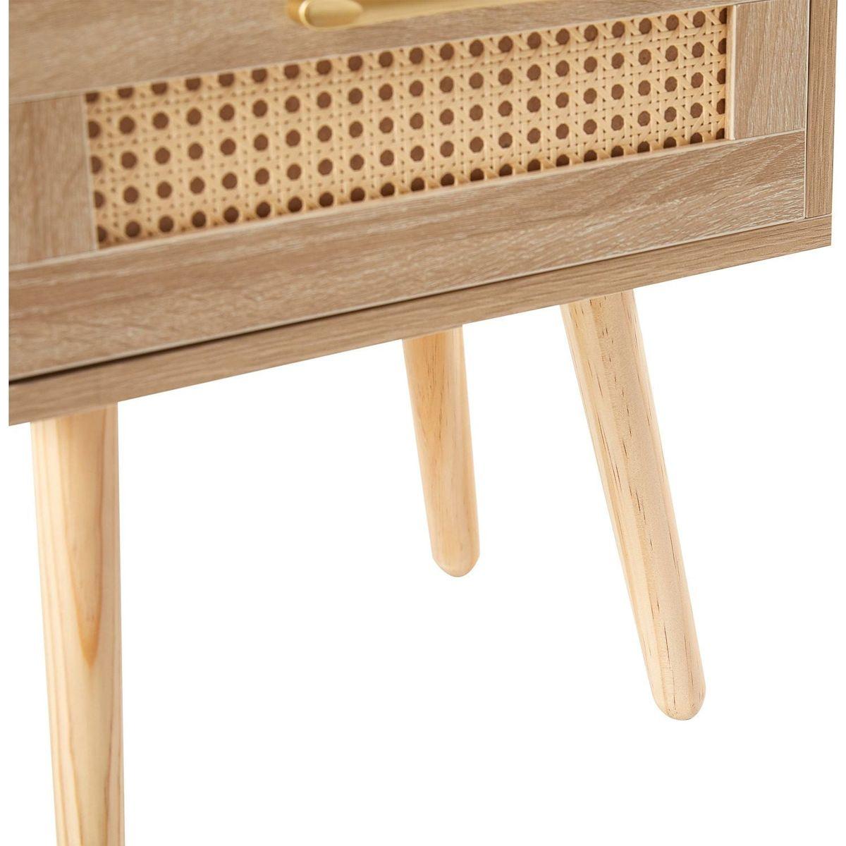 15.75" Rattan End table with drawer and solid wood legs, Modern nightstand, side table for living roon, bedroom, natural