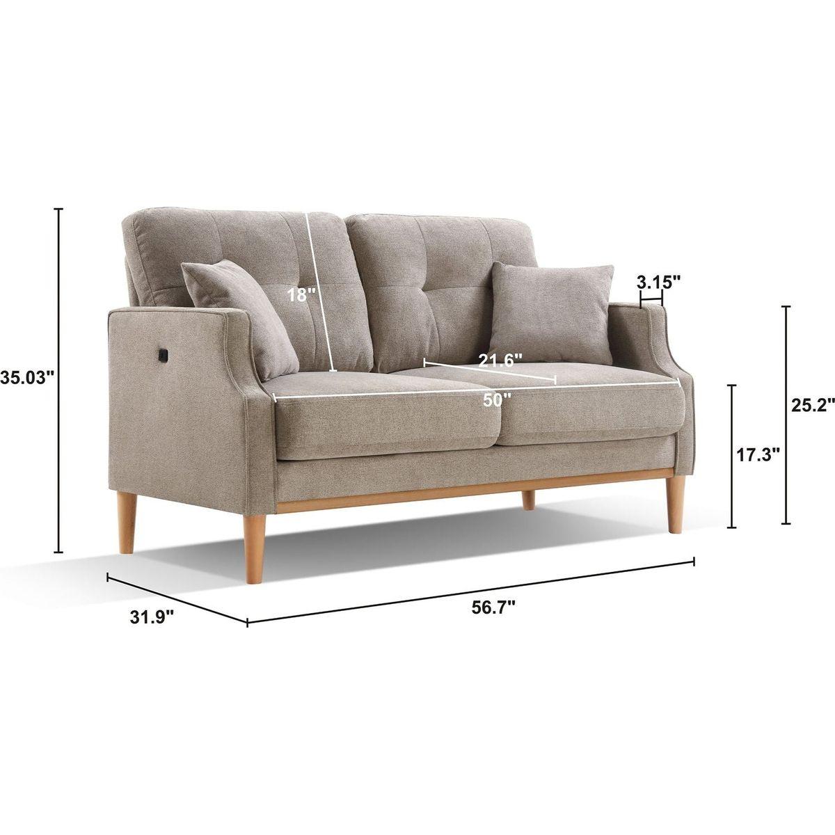 Living Space Sofa 2 Seater, Loveseat With Waterproof Fabric Cream, USB Charge
