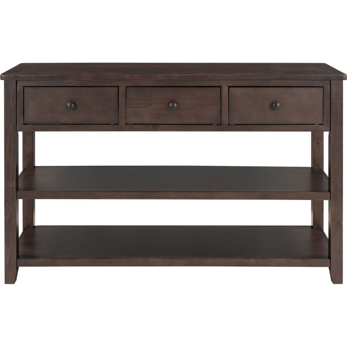 Retro Design Console Table with Two Open Shelves, Pine Solid Wood Frame and Legs for Living Room (Espresso)