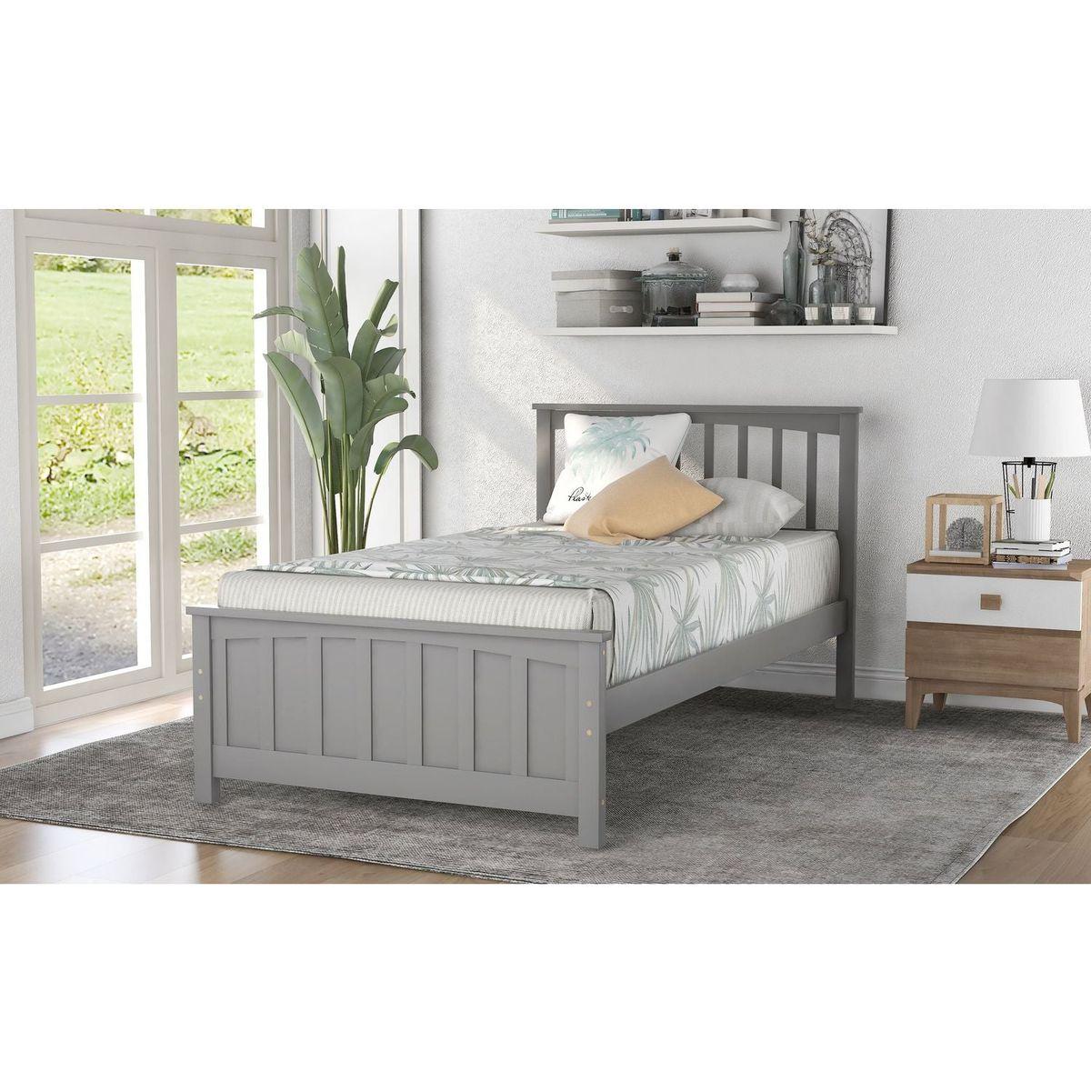 Wood Platform Bed Twin size Platform Bed, Gray - Streamdale Furniture