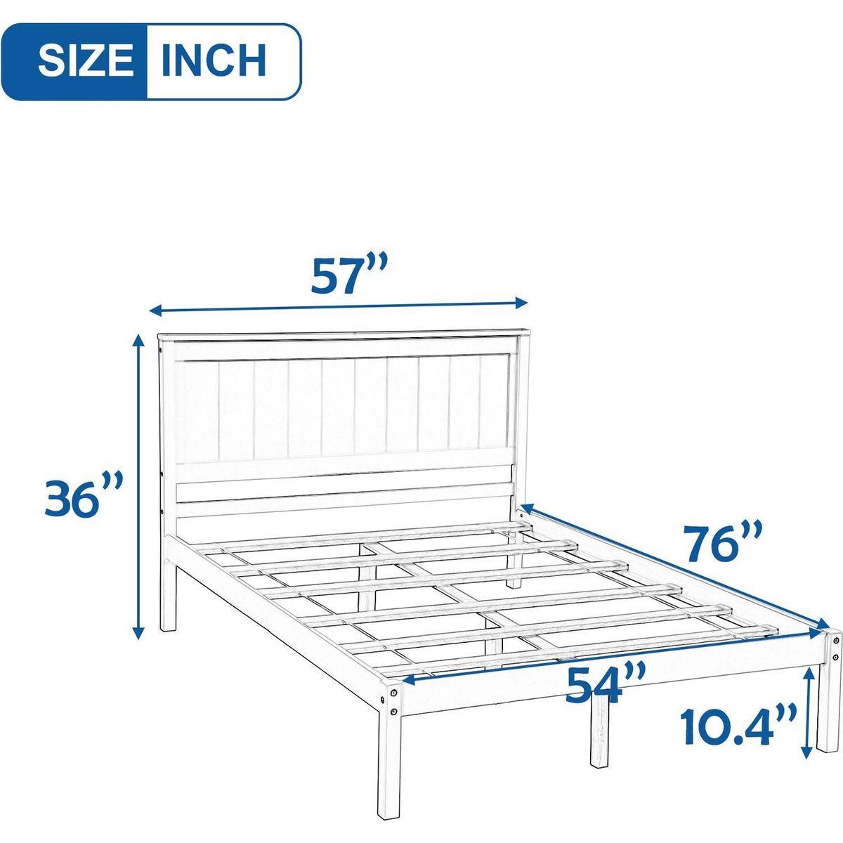 Platform Bed Frame with Headboard, Wood Slat Support, No Box Spring Needed, Full, White - Streamdale Furniture