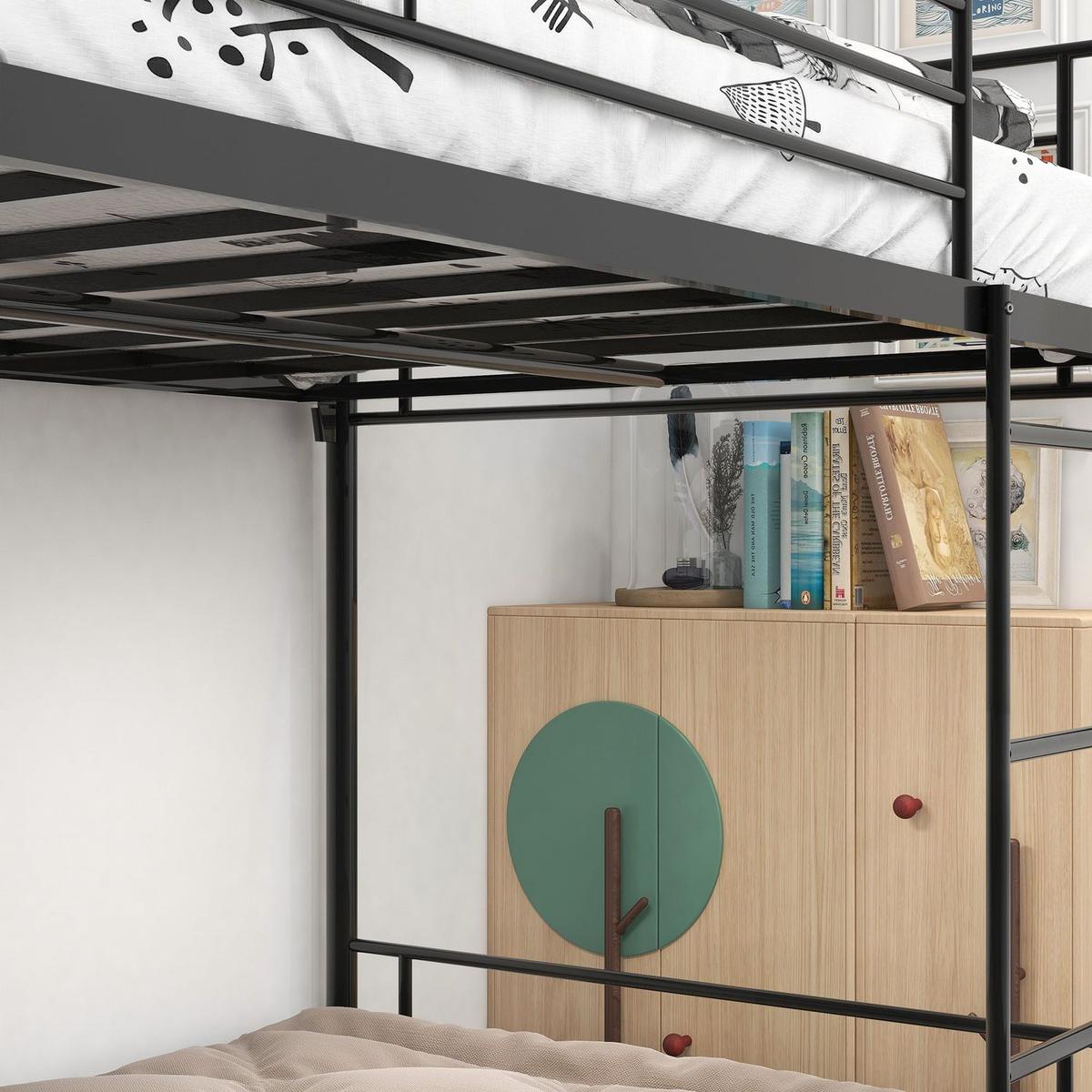 Twin-Over-Twin Bunk Bed with Metal Frame and Ladder, Space-Saving Design, White - Streamdale Furniture