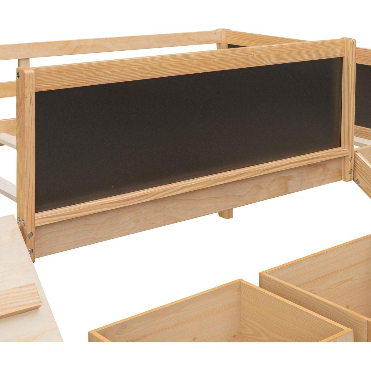 Twin size Loft Bed Wood Bed with Two Storage Boxes - Natrual () - Streamdale Furniture
