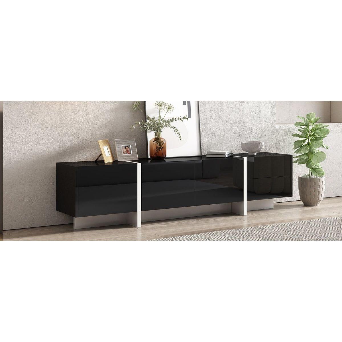 White & Black Contemporary Rectangle Design TV Stand, Unique Style TV Console Table for TVs Up to 80" Modern TV Cabinet with High Gloss UV Surface for Living Room.