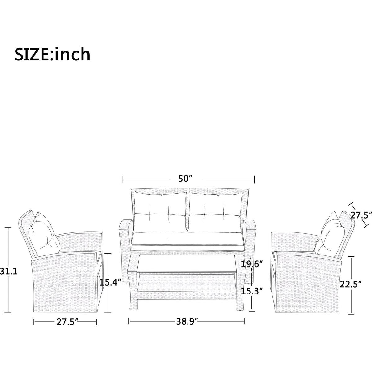 Patio Furniture Set, 4 Piece Outdoor Conversation Set All Weather Wicker Sectional Sofa with Ottoman and Cushions