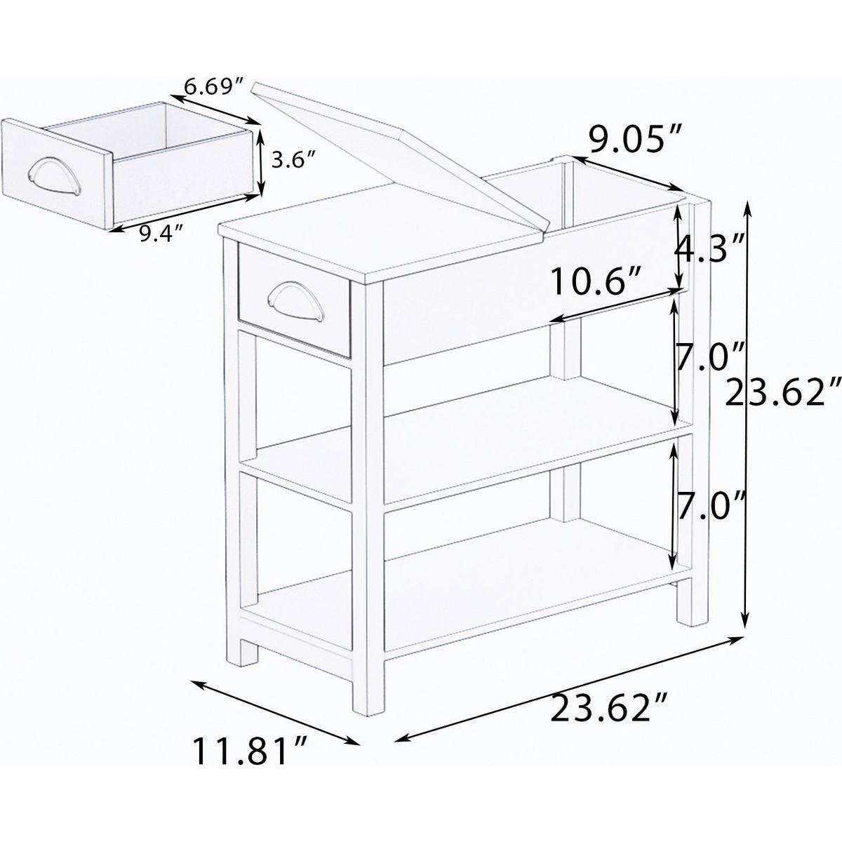 Narrow Sided Table with Drawers and Bottom Partition in Flip Over Design - Brown
