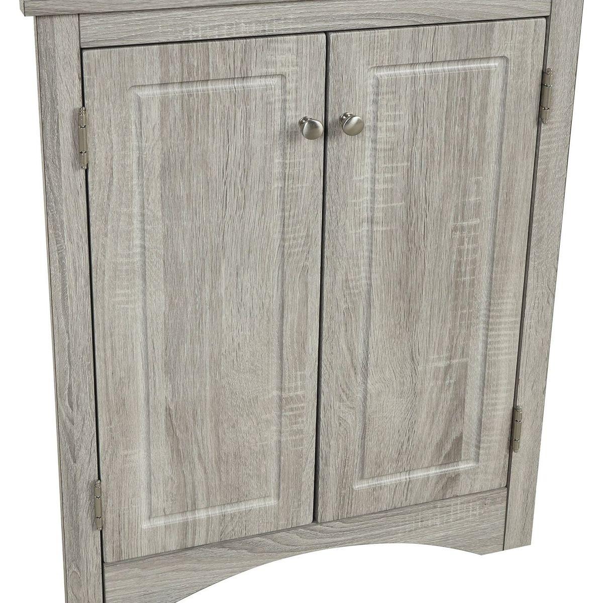 Oak Triangle Bathroom Storage Cabinet with Adjustable Shelves, Freestanding Floor Cabinet for Home Kitchen