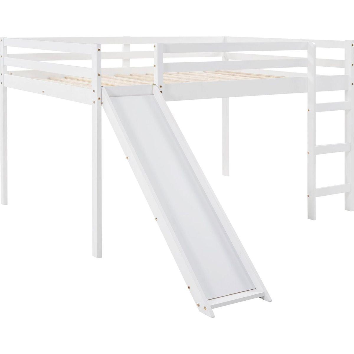 Loft Bed with Slide, Multifunctional Design, Full (White)