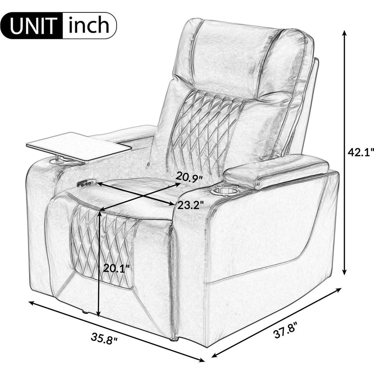 Power Motion Recliner with USB Charging Port and Hidden Arm Storage 2 Convenient Cup Holders Design and 360 degree Swivel Tray Table, Brown