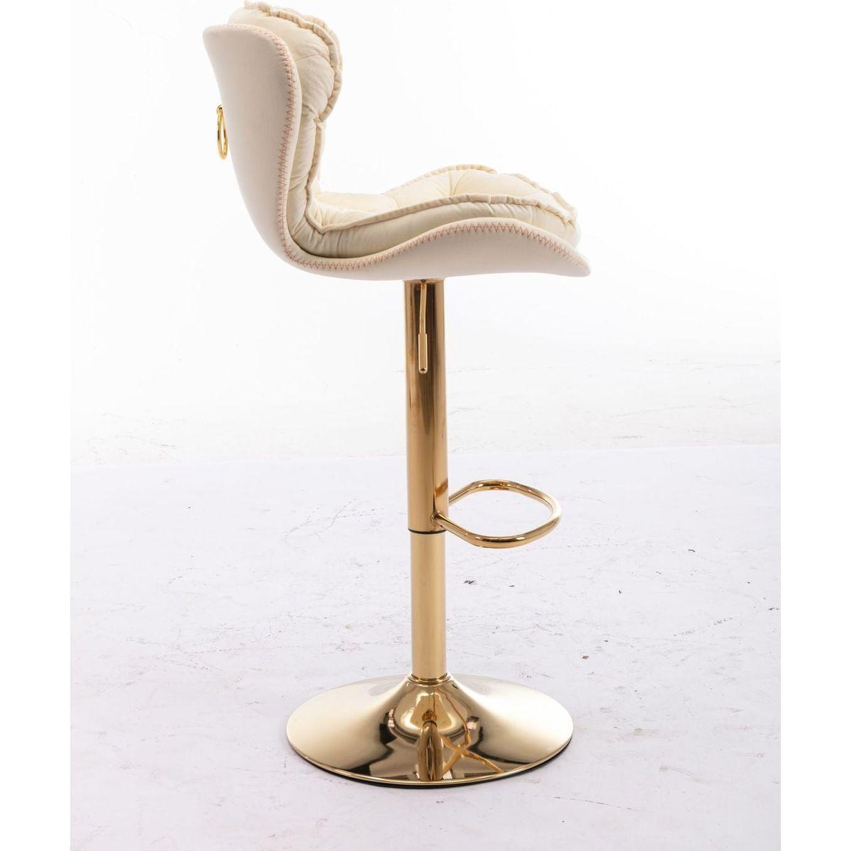 Set of 2 Bar Stools, with Chrome Footrest and Base Swivel Height Adjustable Mechanical Lifting Velvet + Golden Leg Simple Bar Stool-cream