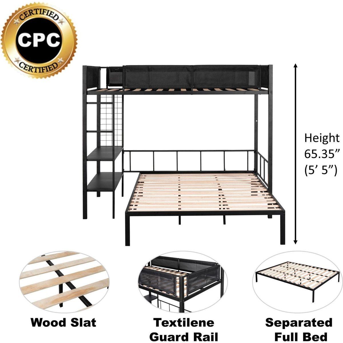 Twin over Full Bunk with Shelves & Grid Panel