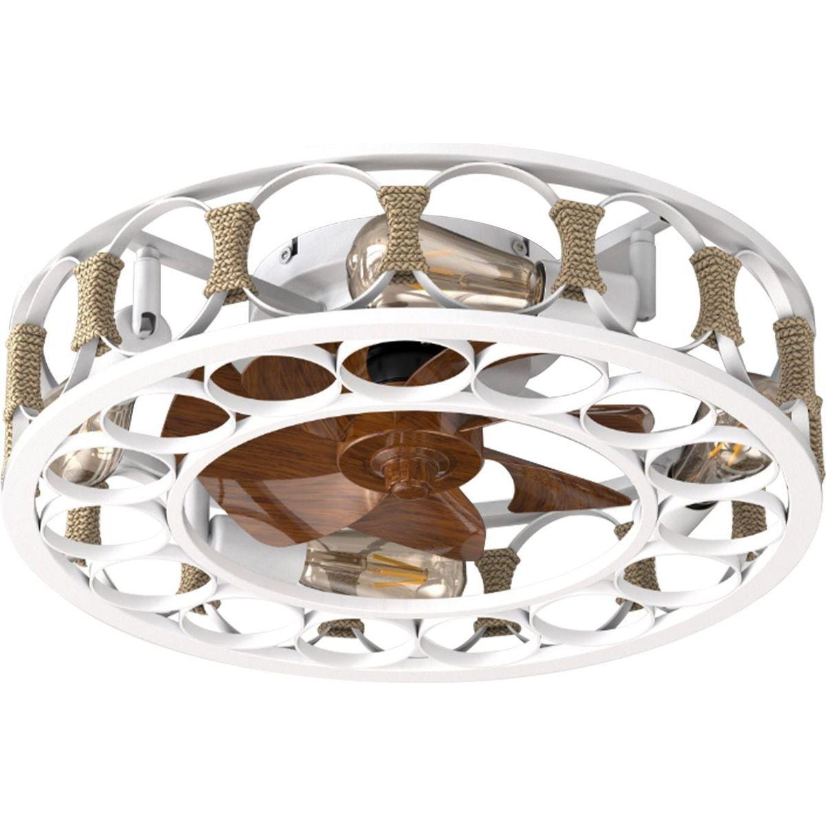 Caged Ceiling Fan with Lights Remote Control,Semi -embedded Modern Ceiling fans, 6 Speeds Reversible Blades, 4 LED Bulbs Include(White)