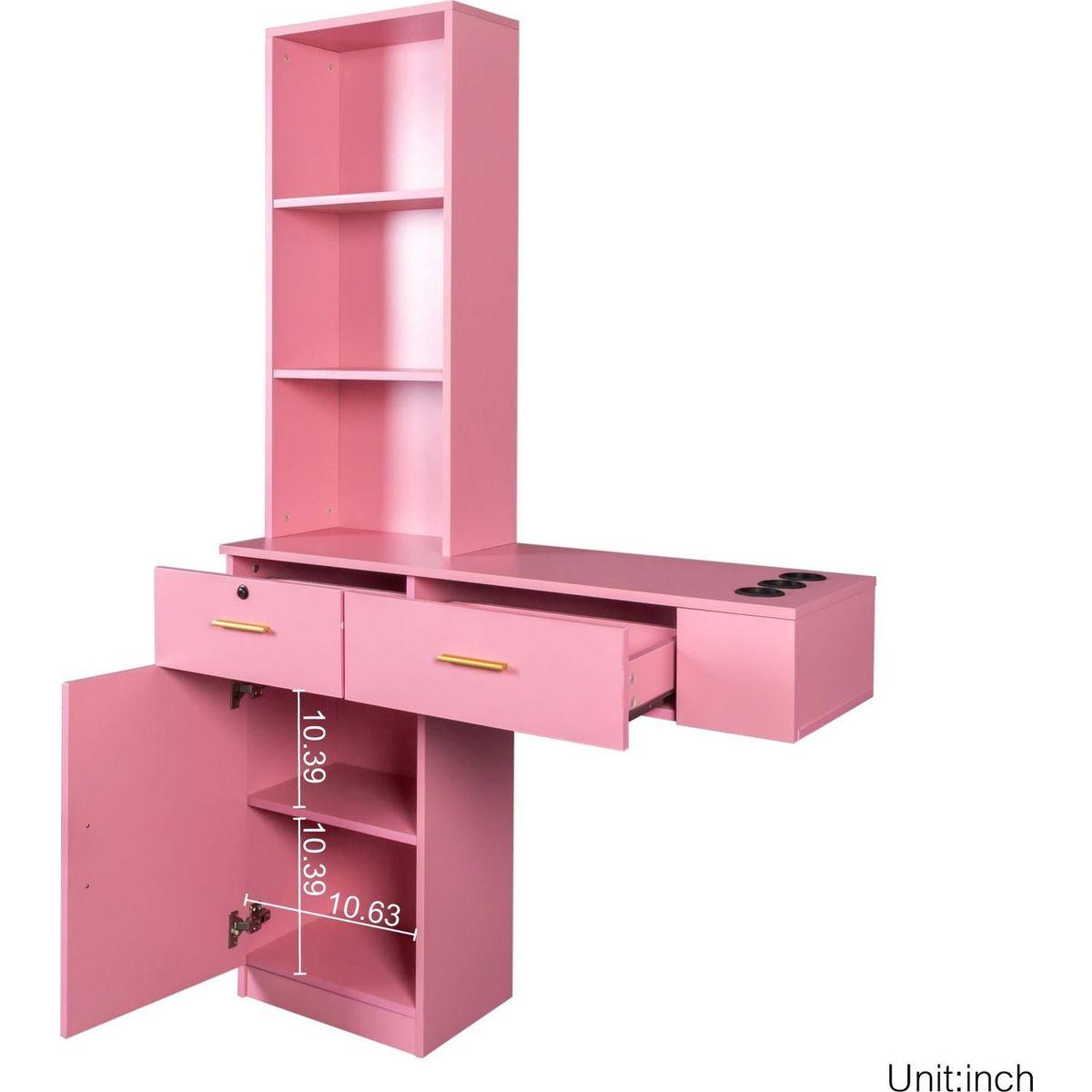 Pink modern simple hair desk, multi-layer storage space