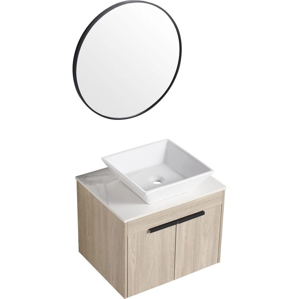 24" Modern Design Float Bathroom Vanity With Ceramic Basin Set, Wall Mounted White Oak Vanity With Soft Close Door, KD-PackingD-Packing Pieces