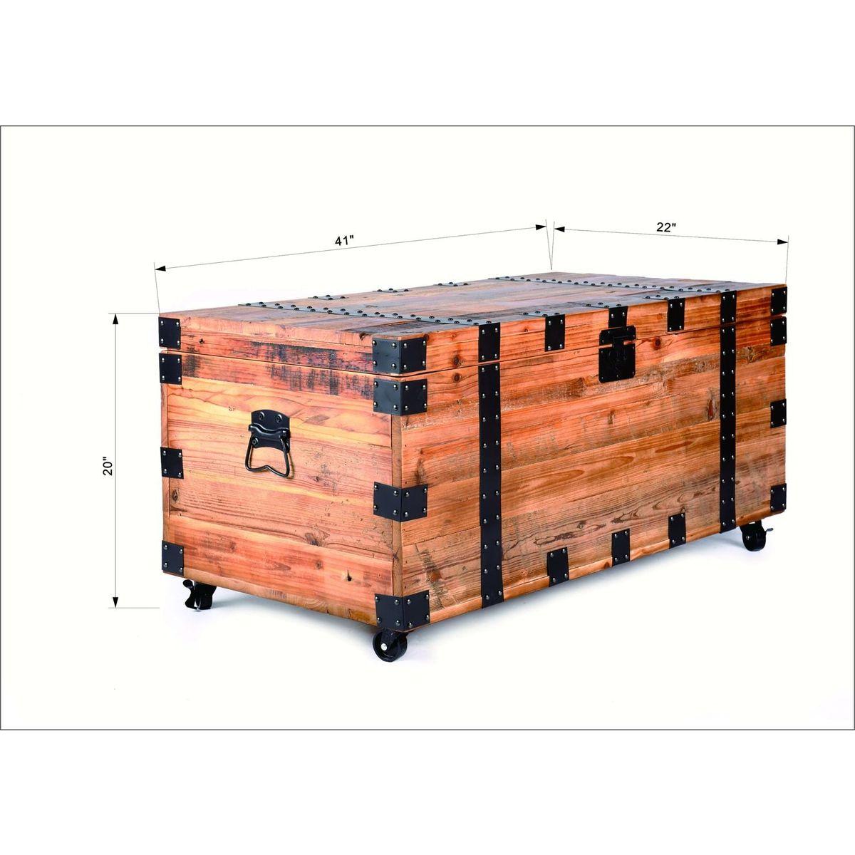 Trunk Table with four wheel Large capacity storage Coffee table, NaturalReclaimed Wood /Black Metal