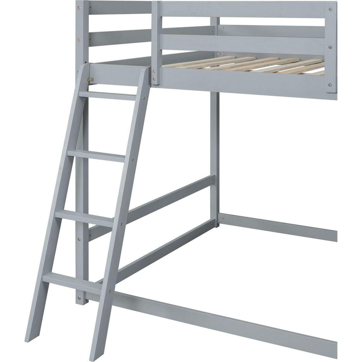 Full over Full Bunk Bed with Ladder, Slide and Shelves, Gray