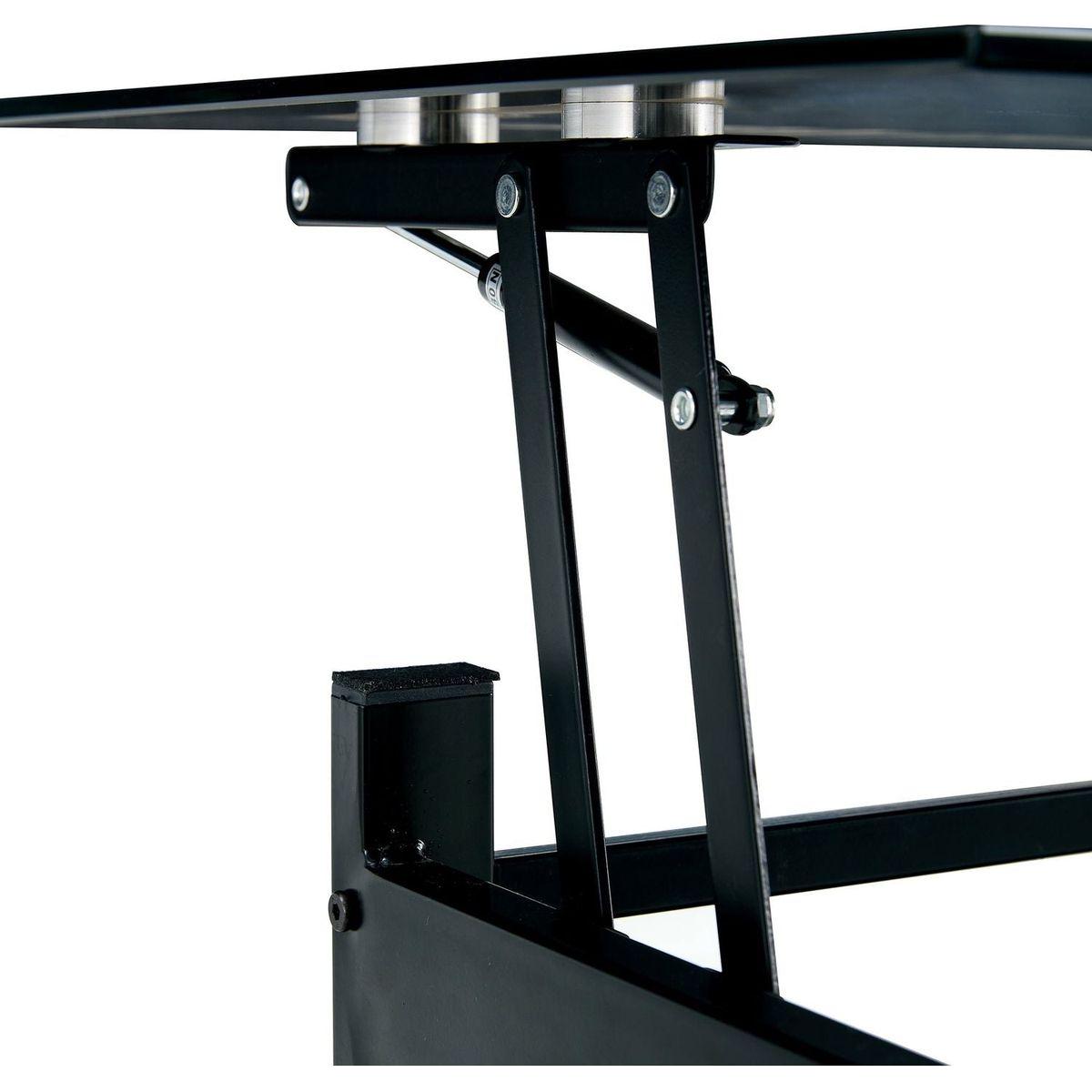 Glass Lift Top Coffee Table, Modern Simple 2-Layer Tempered Glass Coffee Table for Living Room, Black