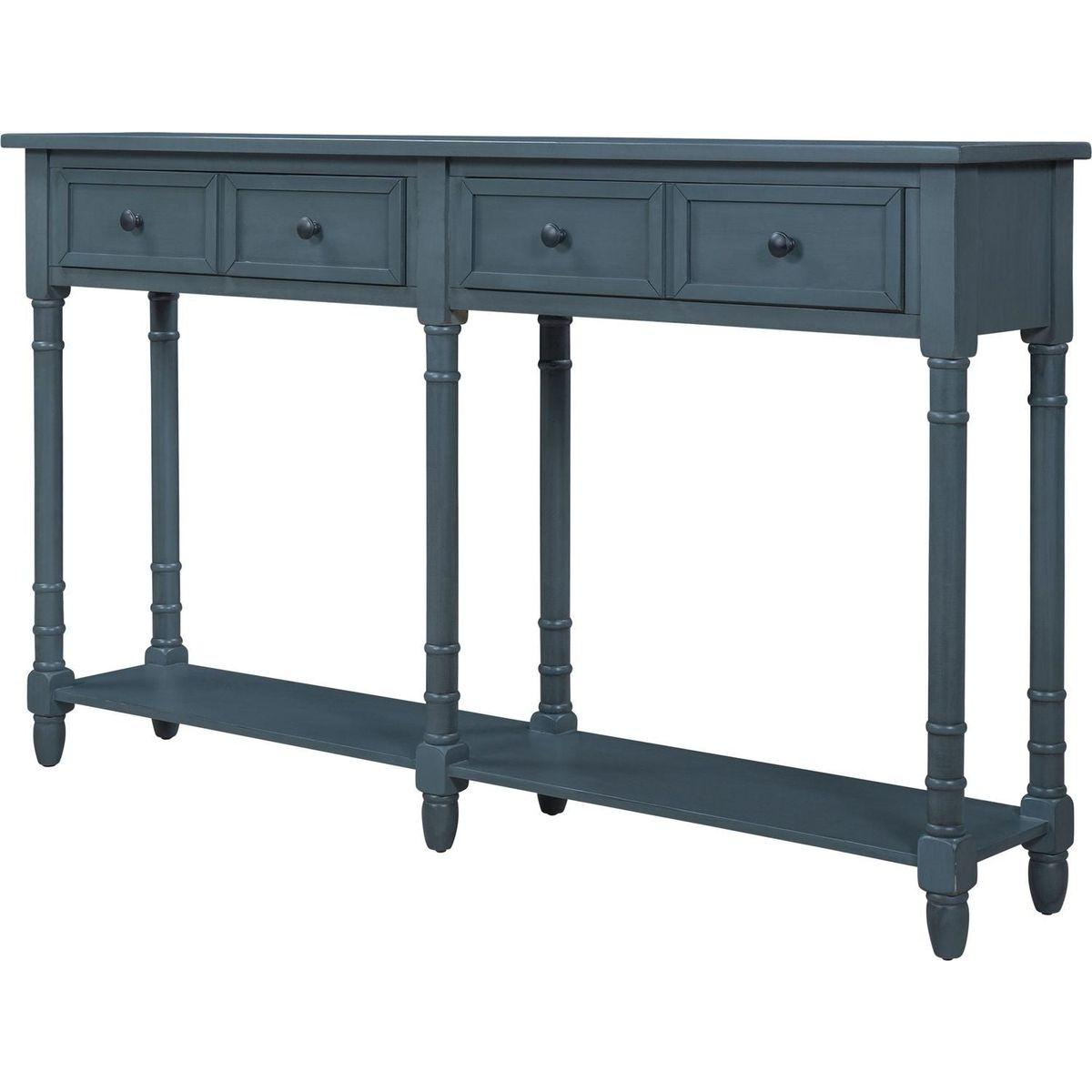 Console Table Sofa Table Easy Assembly with Two Storage Drawers and Bottom Shelf for Living Room, Entryway (Antique Navy) - Streamdale Furniture