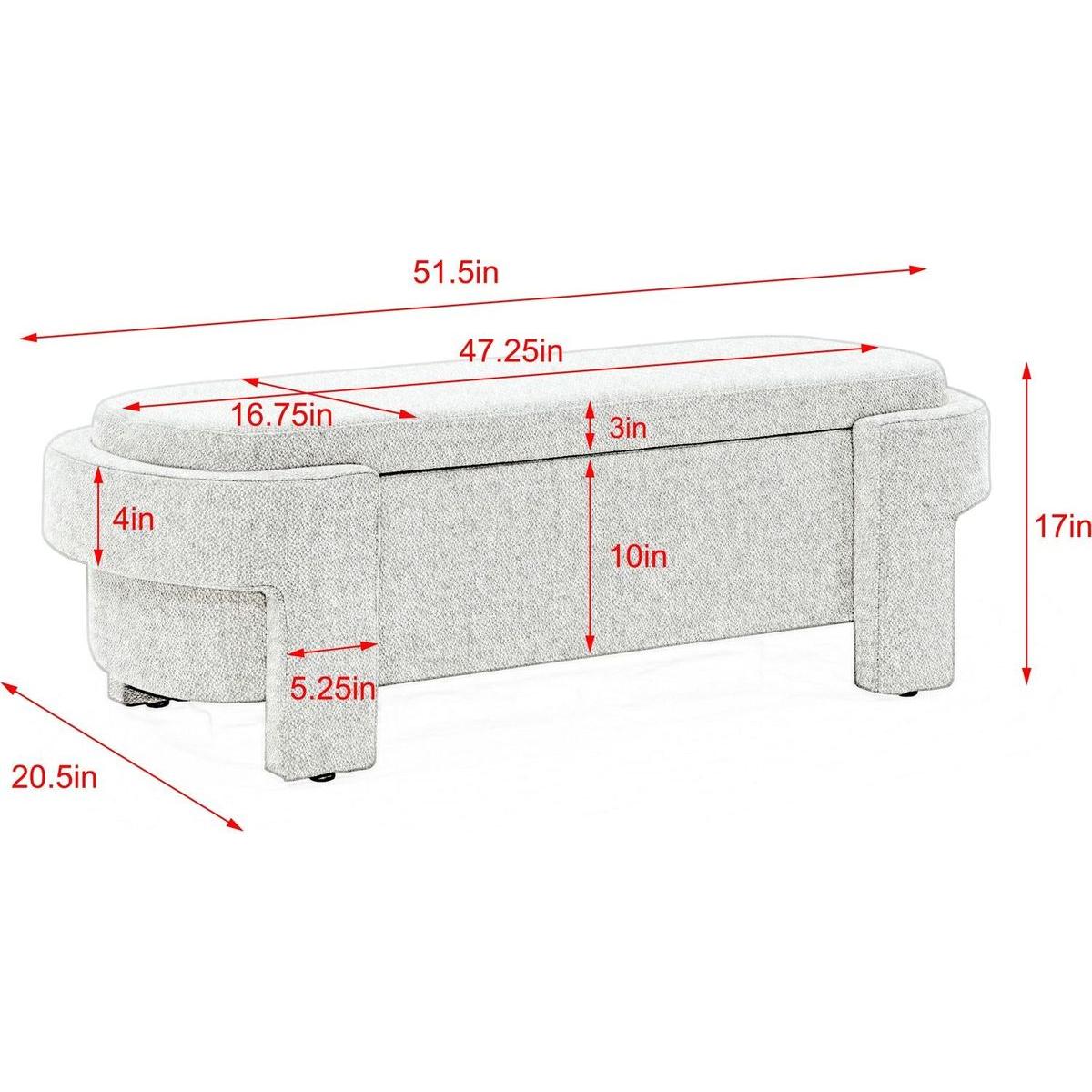 Chenille Upholstered Bench with Large Storage Space for the Living Room, Entryway and Bedroom, Grey,(51.5"x20.5"x17") - Streamdale Furniture