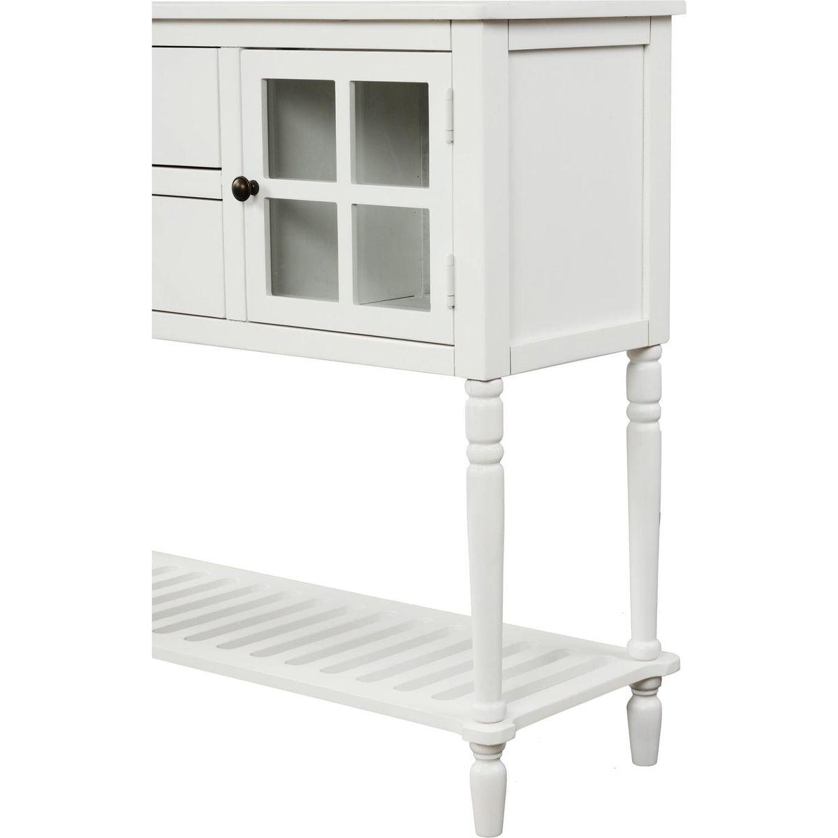 Sideboard Console Table with Bottom Shelf, Farmhouse Wood/Glass Buffet Storage Cabinet Living Room (White) - Streamdale Furniture