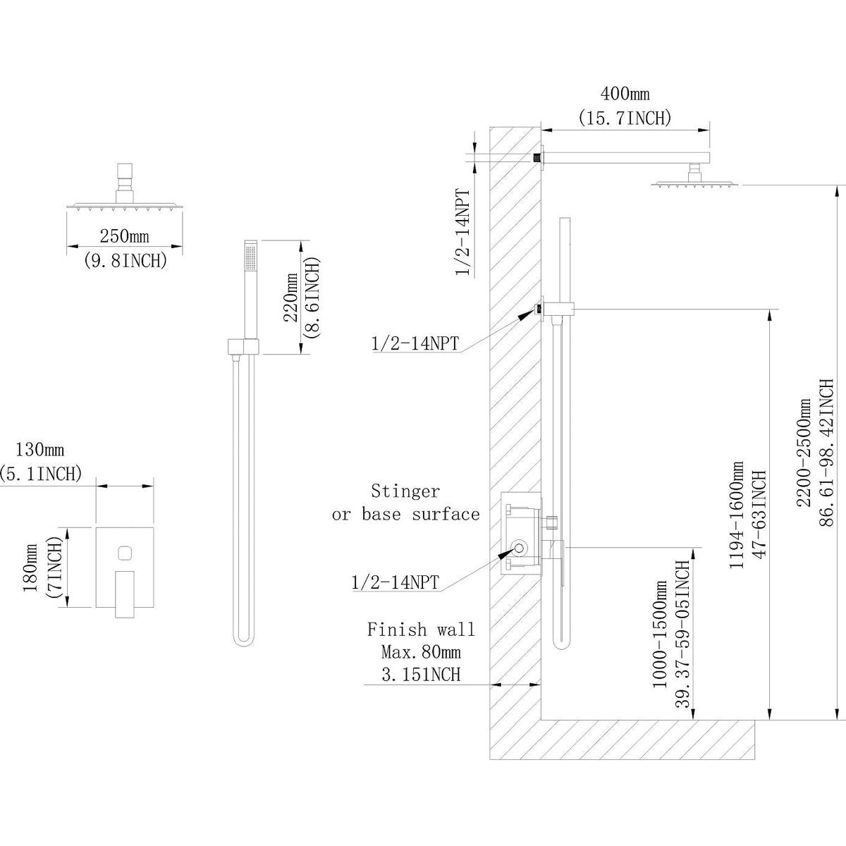 10 inch Shower Head Bathroom Luxury Rain Mixer Shower Complete Combo Set Wall Mounted - Streamdale Furniture