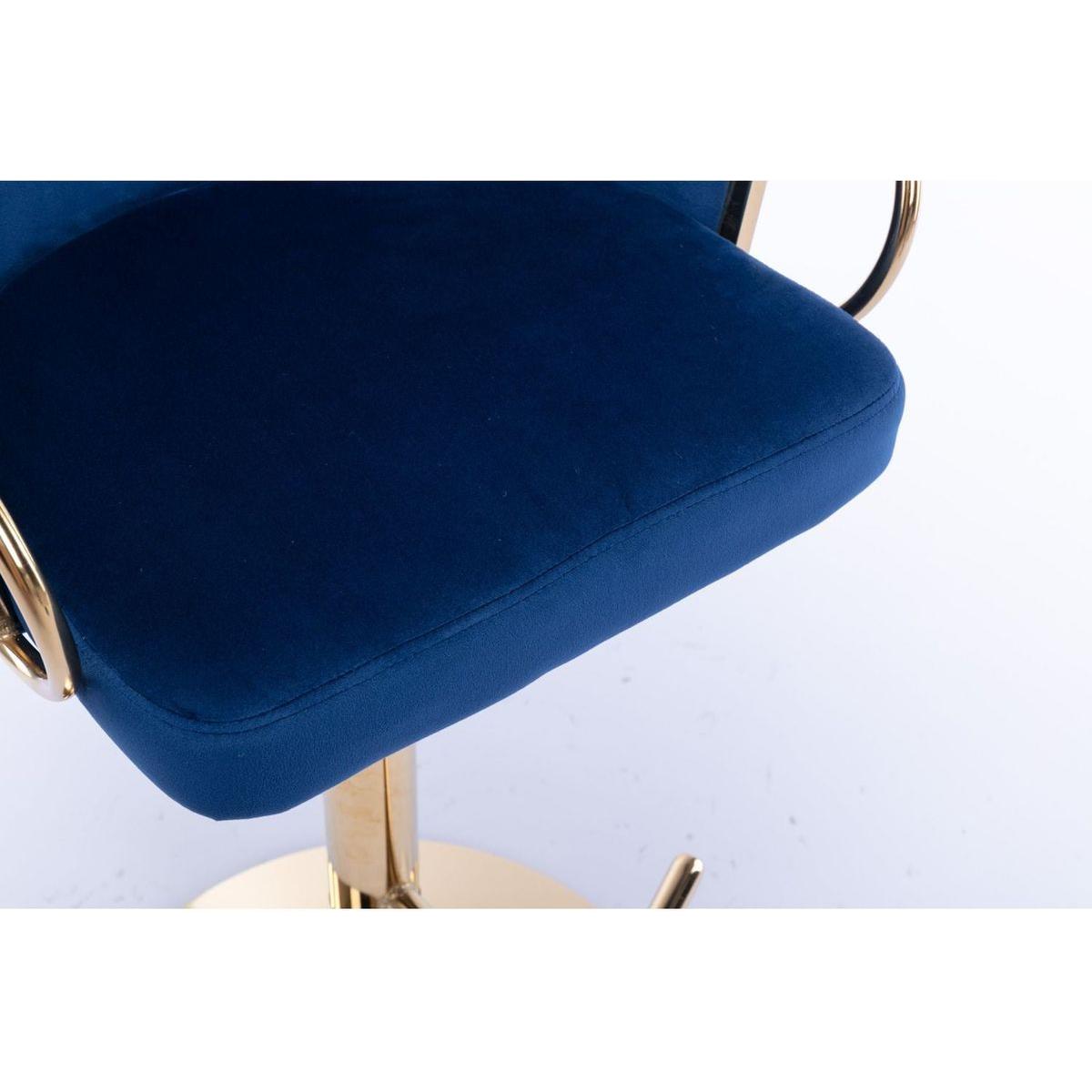 Set of 2 Bar Stools, with Chrome Footrest and Base Swivel Height Adjustable Mechanical Lifting Velvet + Golden Leg Simple Bar